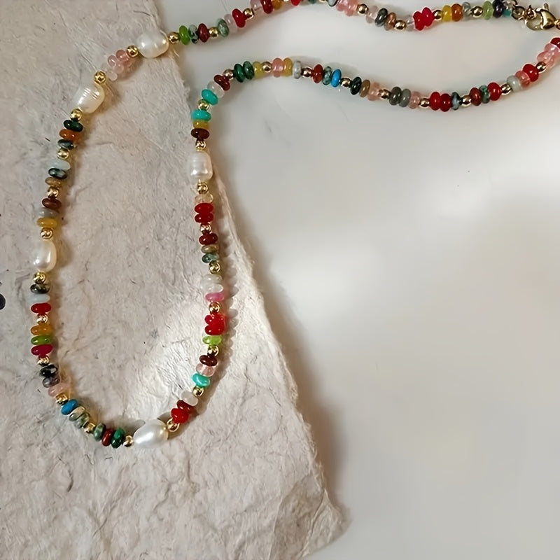 Halsketting met natuurlijke steenparels
