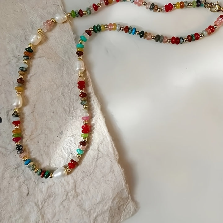 Halsketting met natuurlijke steenparels